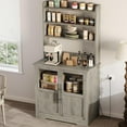 thumbnail image 1 of 6 Tier Kitchen Bakers Rack With Power Outlet Microwave Stand Bakers Rack With Storage Cabinet Farmhouse Small Kitchen Pantry Hutch With Door Thickened Counter, Coffee Bar Storage Shelves, Grey, 1 of 7