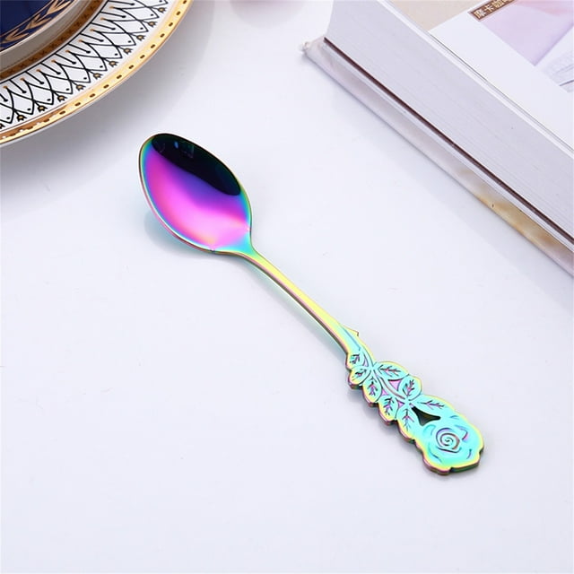 LSLJS Stainless Steel Rose Spoon Coffee Stirring Spoon Dessert Spoon Couple Spoon, Coffee Spoon
