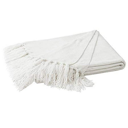 RECYCO Throw Blanket Soft Cozy Chenille Throw Blanket with Fringe Tassel for Couch Sofa Chair Bed Living Room Gift (Ivory White, 50'' x 60'') 50'' x 60'' Ivory White