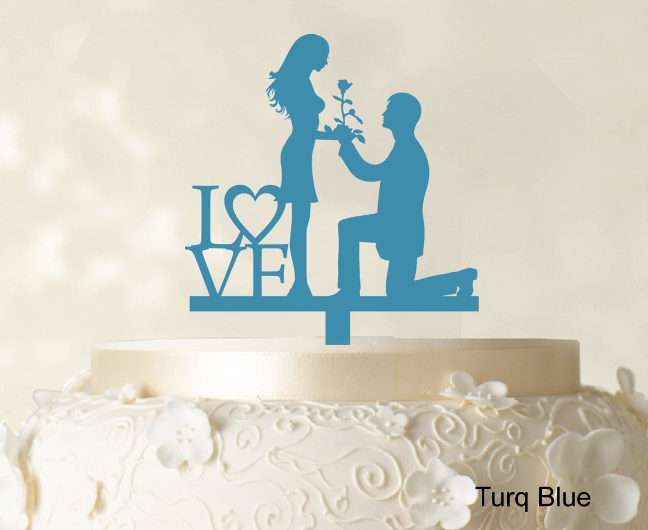 "Couple Wedding Cake Topper Personalized Turquoise Blue Cake Topper