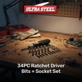 thumbnail image 2 of ULTRA STEEL 34PC Reversible Ratchet Wrench Driver Set with Bits and Sockets, CR-V Steel, Cushion Handle, Metric and SAE, 2 of 6