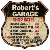 Robert's Garage Shop Rates Personalized Gift 8x12 Metal Sign 211110019006