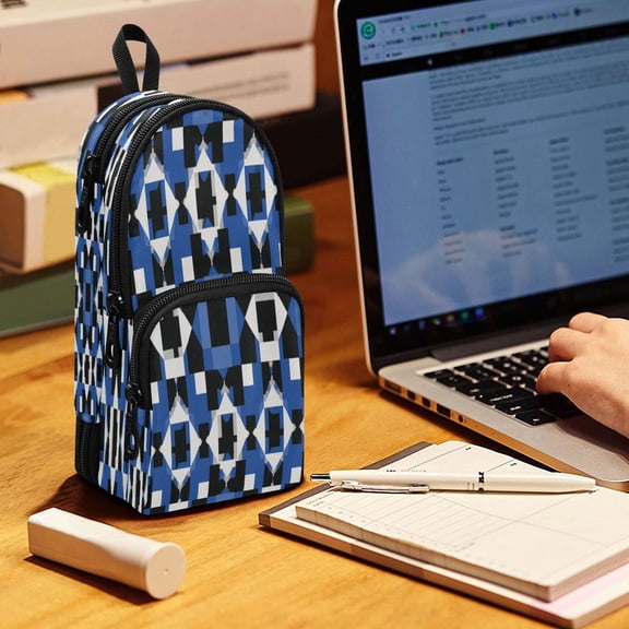 Backpack Pencil Case, 3 Compartment Large Capacity Oxford Fabric Pencil Pouch / Tricolor Symmetrical Plaid