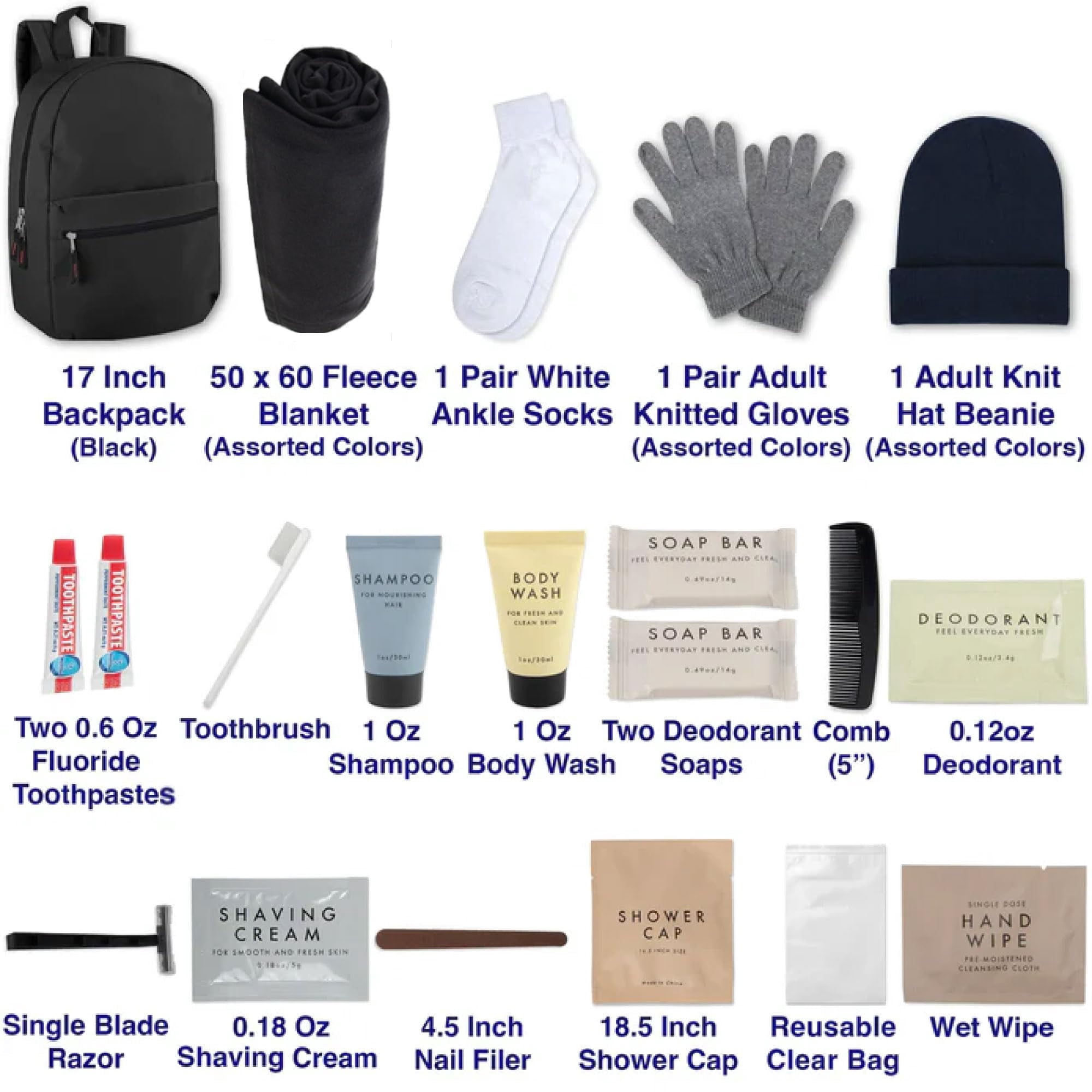 12 pack Trail maker 20 Piece Homless Hygiene Care Package Supplies Kits for Winter