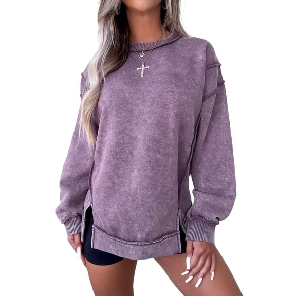 Women's Valerian Solid Color Side Slit Sweatshirt – Casual Daily Wear, XL