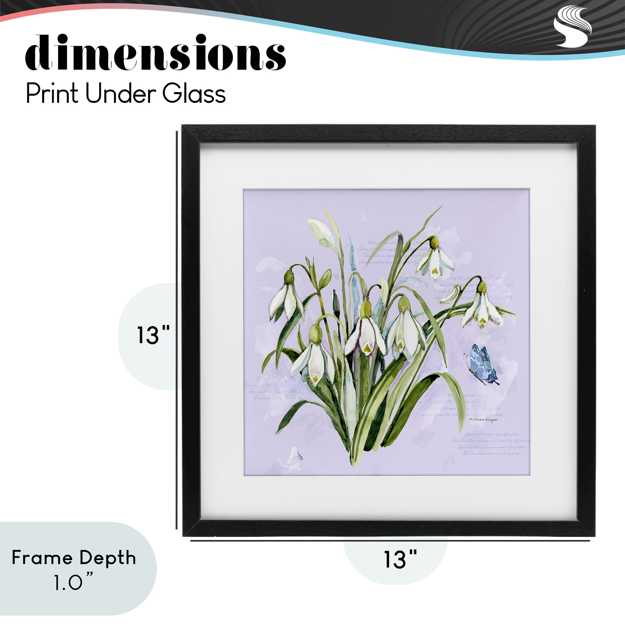 Stupell Industries Snowdrops with Vintage Writings Black Framed Print Under Glass, design by Susan Winget