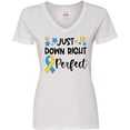 thumbnail image 3 of Inktastic Just Down RIght Perfect Down Syndrome Awareness Ribbon Women's V-Neck T-Shirt, 3 of 5