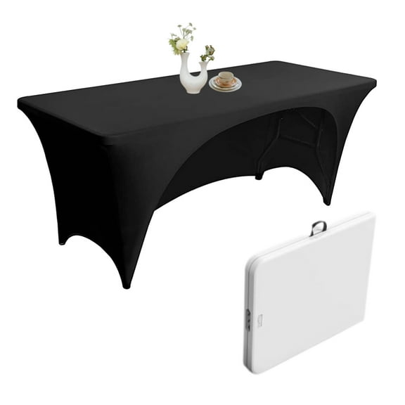 Urby 1pcs Black Spandex Open Back Tablecloth Cover for 6ft Folding Table for Events