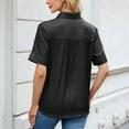 thumbnail image 6 of Womens Button Down Shirt Casual Short Sleeve Collared Work Blouse with Pocket Black XL, 6 of 7
