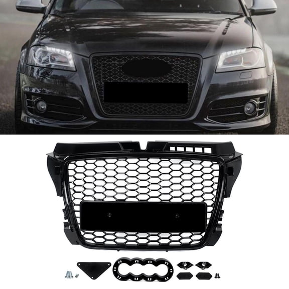 For Audi A3 S Line S3 2009-2013 Gloss Black RS3 Style Honeycomb Front Bumper Grille Grill