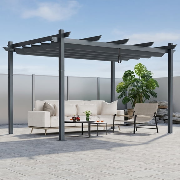 Resenkos Pergola Shade Cover, 10 x 13 Feet Outdoor Aluminum Retractable Pergola Canopy Shelter-Gray, Sun-Protection and Durable Pergola Replacement Canopy