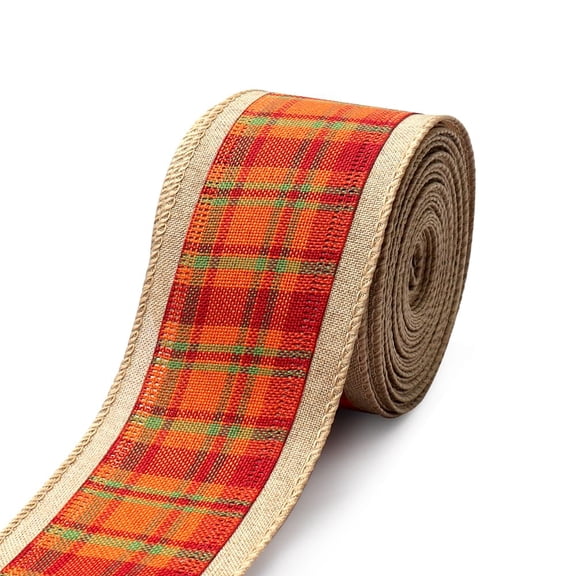 Hying Fall Ribbons for Crafting, Thanksgiving Wired Edge Ribbon Orange Buffalo Plaid Craft Ribbons