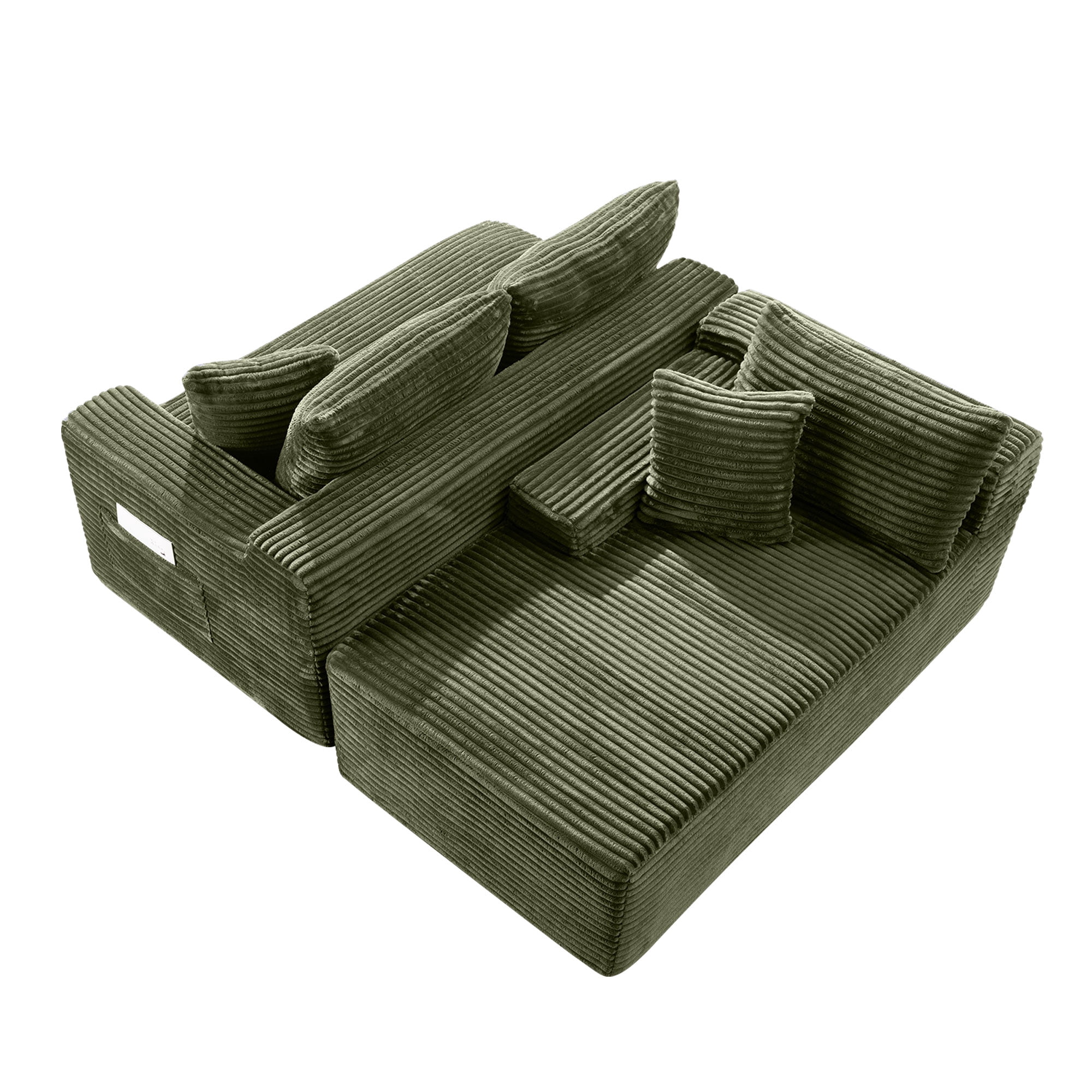 106 inch L Shape Cloud Couch Modular Sectional Sofa Corduroy Boneless Sofa Couch with Chaise, No Assembly Sofa for Living Room, Green