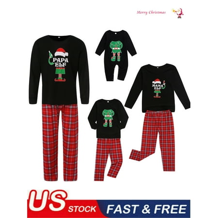 

Christmas Pajamas for Family Christmas Elf Print Matching Pajamas Set Xmas PJs Loungewear Set for Mama Papa Kids