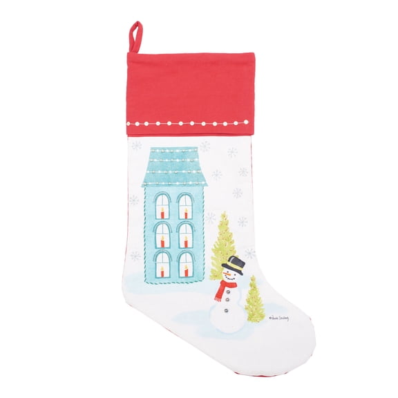 20" Aqua House & Snowman Printed Hanging Large Christmas Stocking