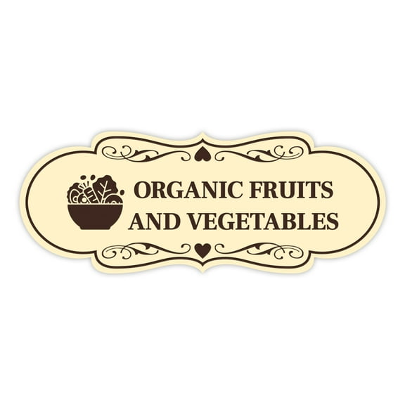 Designer Organic Fruits And Vegetables Sign (Ivory/Dark Brown) - Large