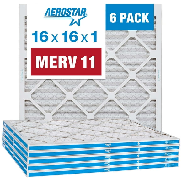 Aerostar 16x16x1 Air Filter MERV 11 (For Allergies, Dust, Lint, Mold, Pet Dander, Smoke & Smog) - Electrostatic MPR 1000 - 1200 & FPR 7 - Pleated HVAC AC Furnace Air Filters - Pack