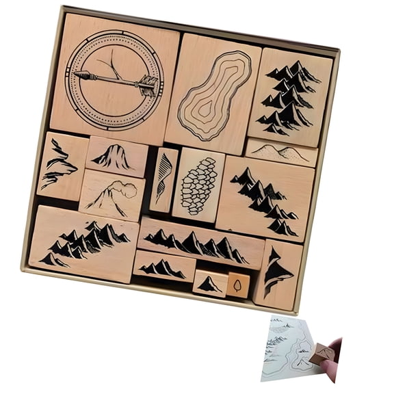 16Pcs Map Making Stamp Rubber Stamp for Card Making Travel Journaling Notebook Portable Scrapbooking Stamping Tool