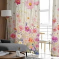 thumbnail image 4 of Sheer Curtains 72 inches Long, Watercolor Red Pink Floral Linen Texture Light Filtering Sheer Window Curtains Rod Pocket Voile Drapes for Bedroom Living Room, 52"W x 72"L 2 Panels, 4 of 7