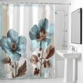 thumbnail image 4 of Teal Blue Floral Fabric Shower Curtain Vintage Flower Leaves Washable Shower Curtains for Bathroom, Waterproof Bath Curtain with Hooks Home Decor 72x72in, 4 of 8