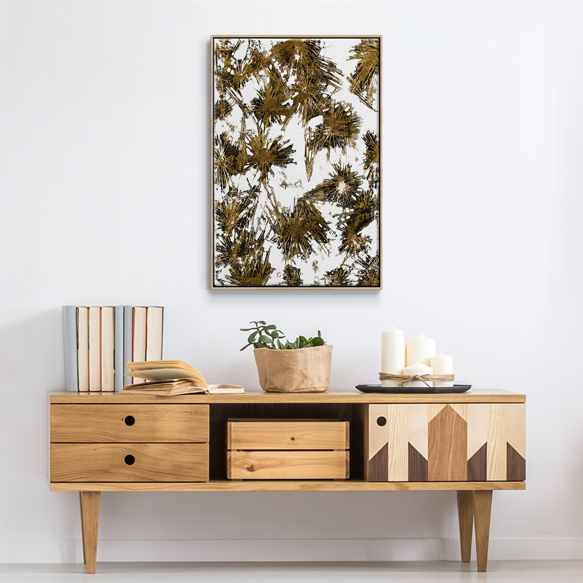 Fireworks Framed Premium Gallery Wrapped Canvas - Ready to Hang - 27 x 41 - Natural Wood Floating Frame