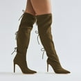 thumbnail image 3 of FSJ Women Simple Lace Up Over the Knee Boots Stiletto High Heel Pointed Closed Toe Sexy Party Dress Long Boots Shoes Size 5 Olive, 3 of 4