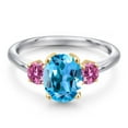thumbnail image 3 of Gem Stone King 10K Two Tone Gold Swiss Blue Topaz and Pink Moissanite Engagement Ring for Women | 2.71 Cttw | Oval 9X7MM | Gemstone November Birthstone | Size 6, 3 of 6