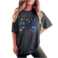 thumbnail image 2 of LEBONYARD Womens Summer Clearance Clothes $5.00,Summer Shirts for Women clearance,Women's Fashion Summer Round Neck Drop Sleeves Leisure Short Sleeve Flower Printing Tops Dark Gray XXL, 2 of 7