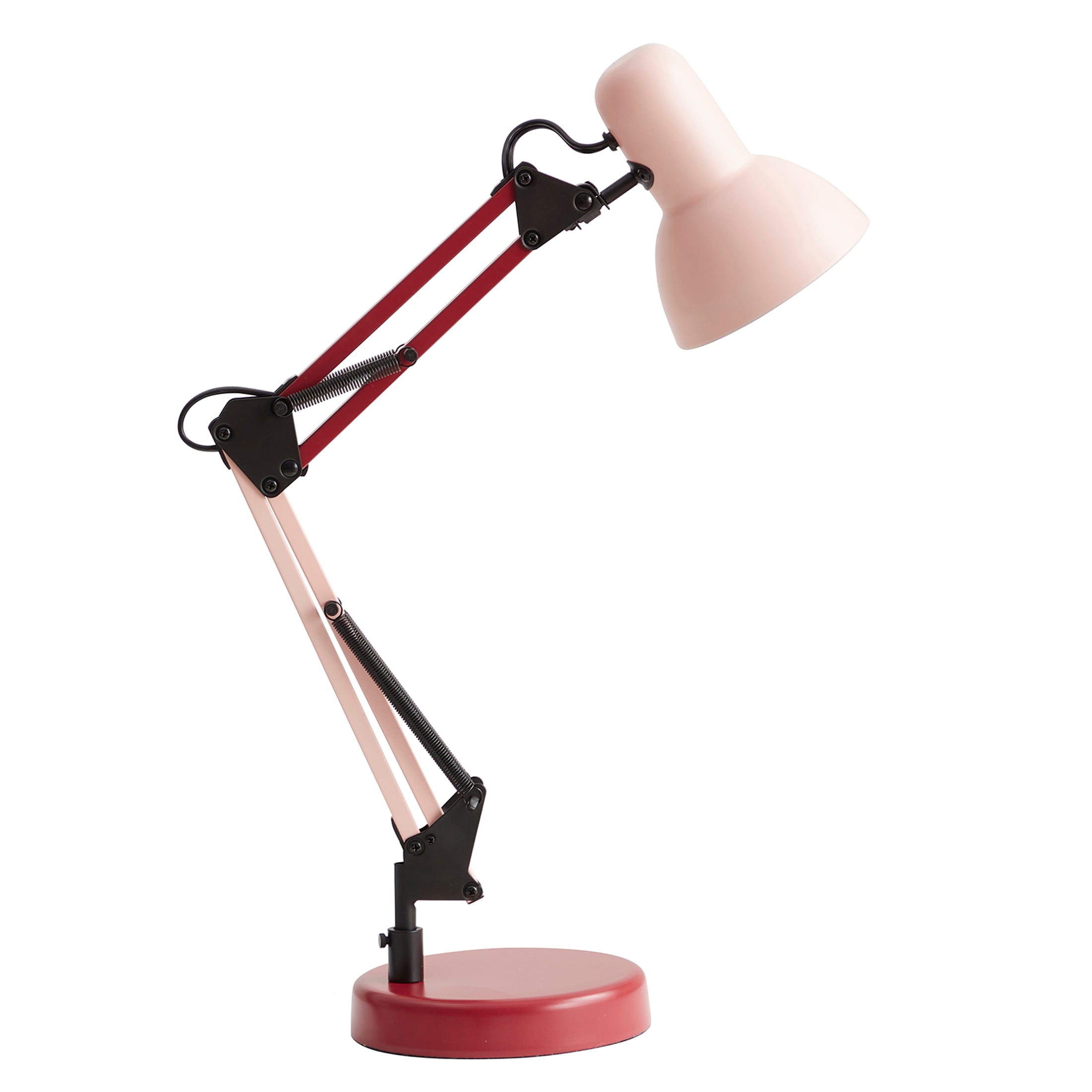 Mainstays 20" Modern Architect Desk Lamp with Bulb, Metal, Pink and Red