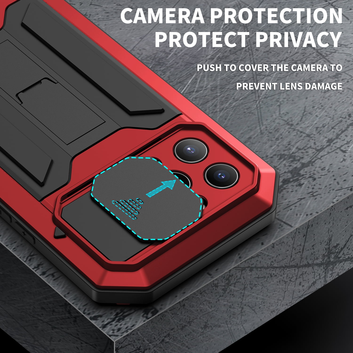 Fit for iPhone 13 Pro Max Case with Built-in Glass Screen Protector, Allytech Full Body Dustproof Life Waterproof Stand Slide Camera Lens Protective Case for iPhone 13 Pro Max 5G 6.7" 2021, Red