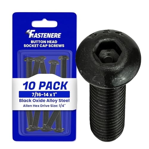 Fastenere Button Head Socket Cap Screws - 7/16-14 x 1" (10-Pcs) Alloy Steel, Fully Threaded, Fine Black Oxide Finish, Corrosion-Resistant, Machine Thread, Easy to Install w/ Allen Hex Drive
