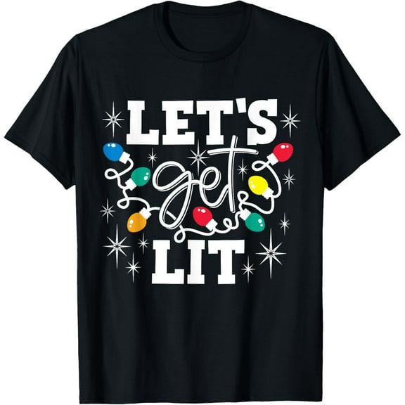 Premium model-Unisex-100% cotton-Let's Get Lit Drinking Santa Hat Christmas Lights Funny T-Shirt