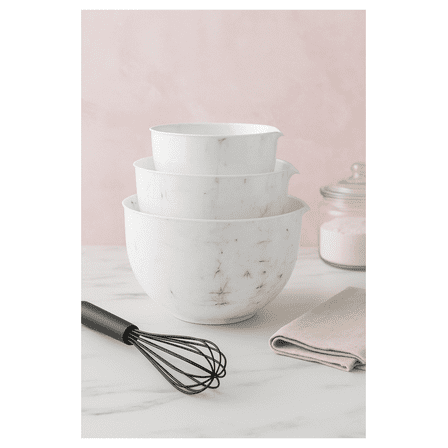 3-Piece Marbled Mixing Bowl Set with Pour Spouts White