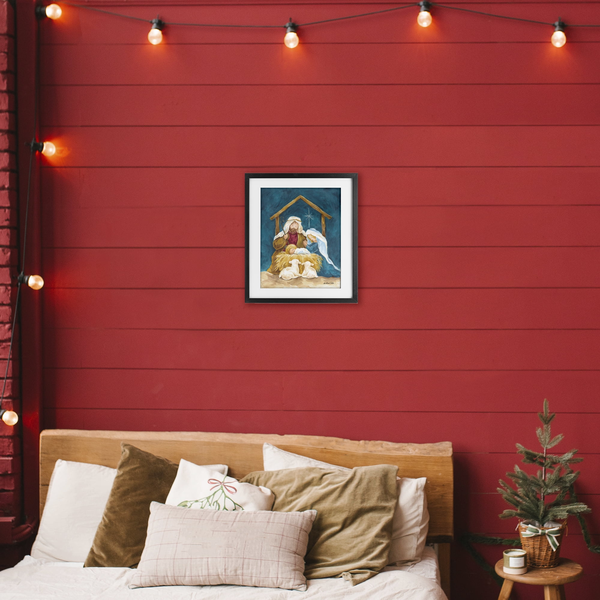 Comforting Nativity Painting Black Framed Print Under Glass, design by Diane Kater