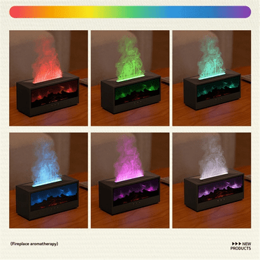 Flame Essential Oil Diffuser 3DFlame Fireplace Aromatherapy Machine Colorful Humidifier with RemoteControl for Bedroom B