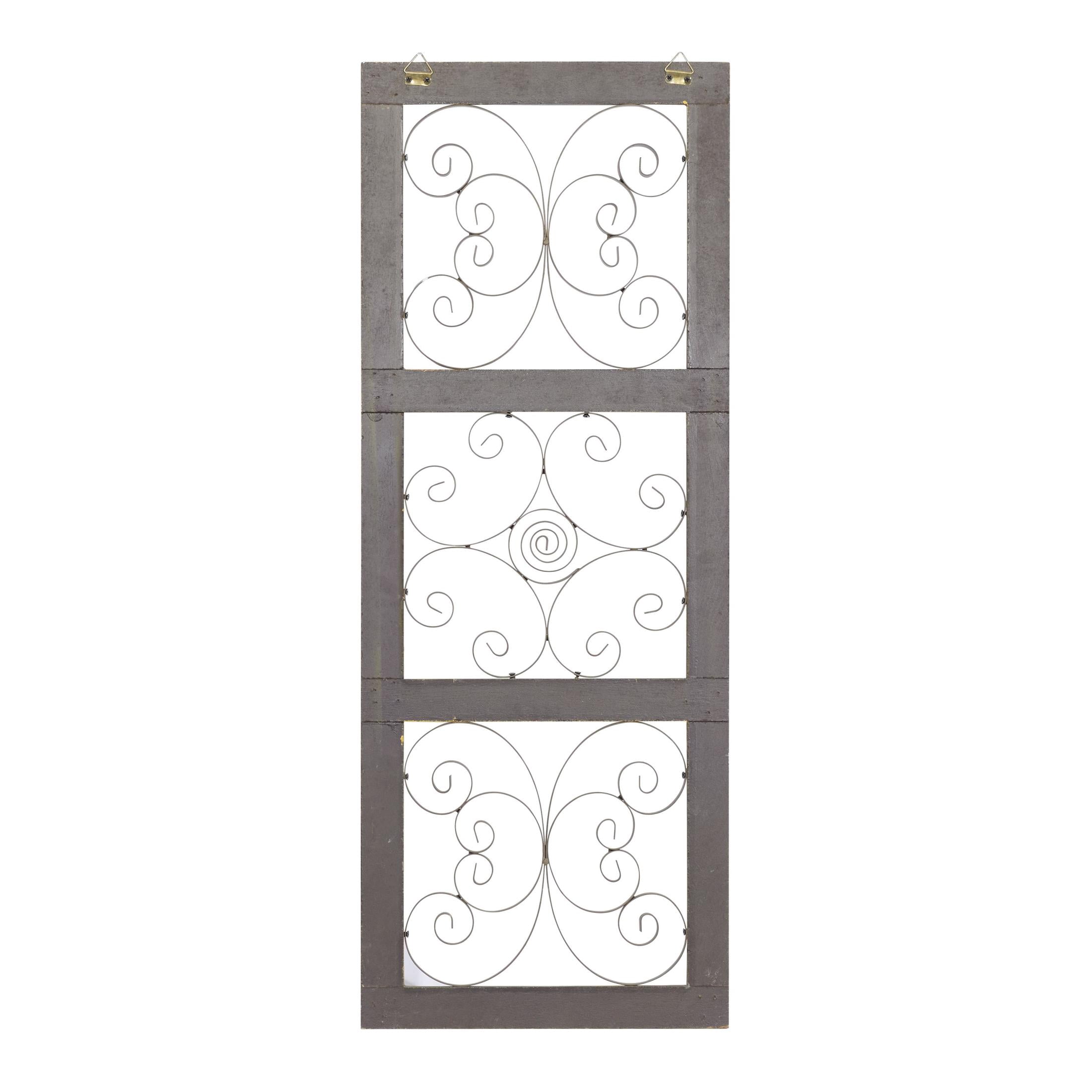 DecMode Brown Wood Distressed Panel Scroll Wall Decor with Bronze Metal Scrollwork