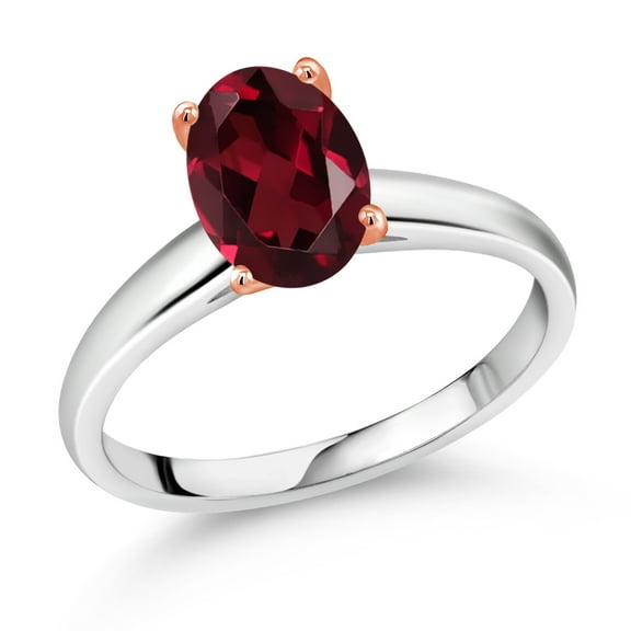 Gem Stone King 2.00 Ct Red Rhodolite Garnet 925 Silver and 10K Rose Gold Ring Ring (Size 9)