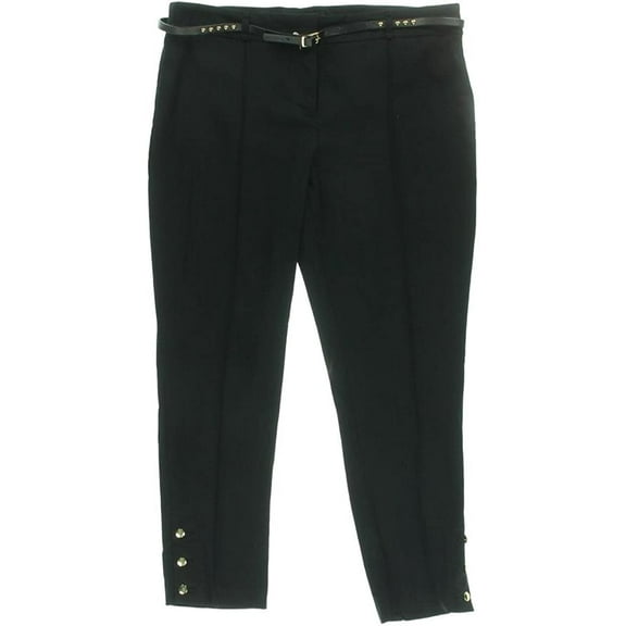 Style & Co Womens Straight Leg Belted Button Hem Pants