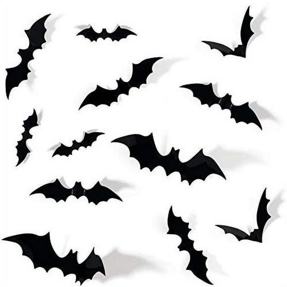 48PCS Halloween 3D Bats Decoration for Home 4 Different Sizes Realistic PVC Scary Bat Wall Decal Sticker Decor DIY Window Bathroom Indoor Halloween Party Supplies Decorations