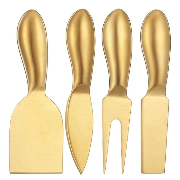4 Pieces Stainless Steel Cheese Knives, Cheese Knife Set, Cheese Tools with Slicer and Cutters for Kitchen (Gold)
