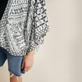 thumbnail image 2 of Aris A Retro Bohemian Black and White Geometric Floral Wide Sleeve Kimono Cardigan, 2 of 3