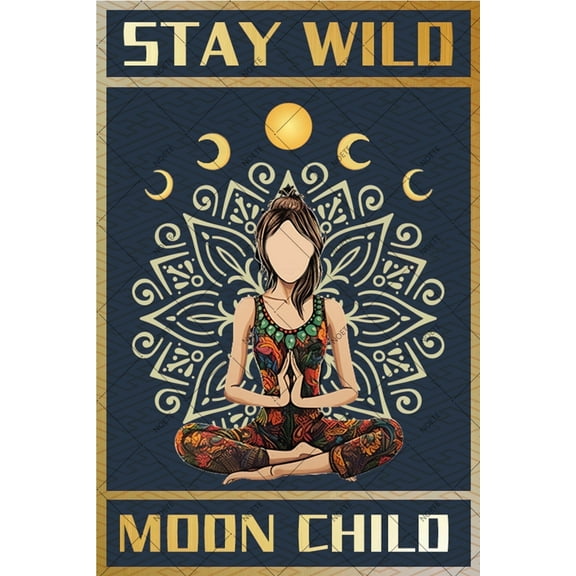 Noete Moon Sign Stay Wild Moon Child Vintage Tin Sign, 8x12 Inch Hippie Wall Art for Spiritual Yoga & Meditation Room, Bedroom, Bathroom, Bar Decor