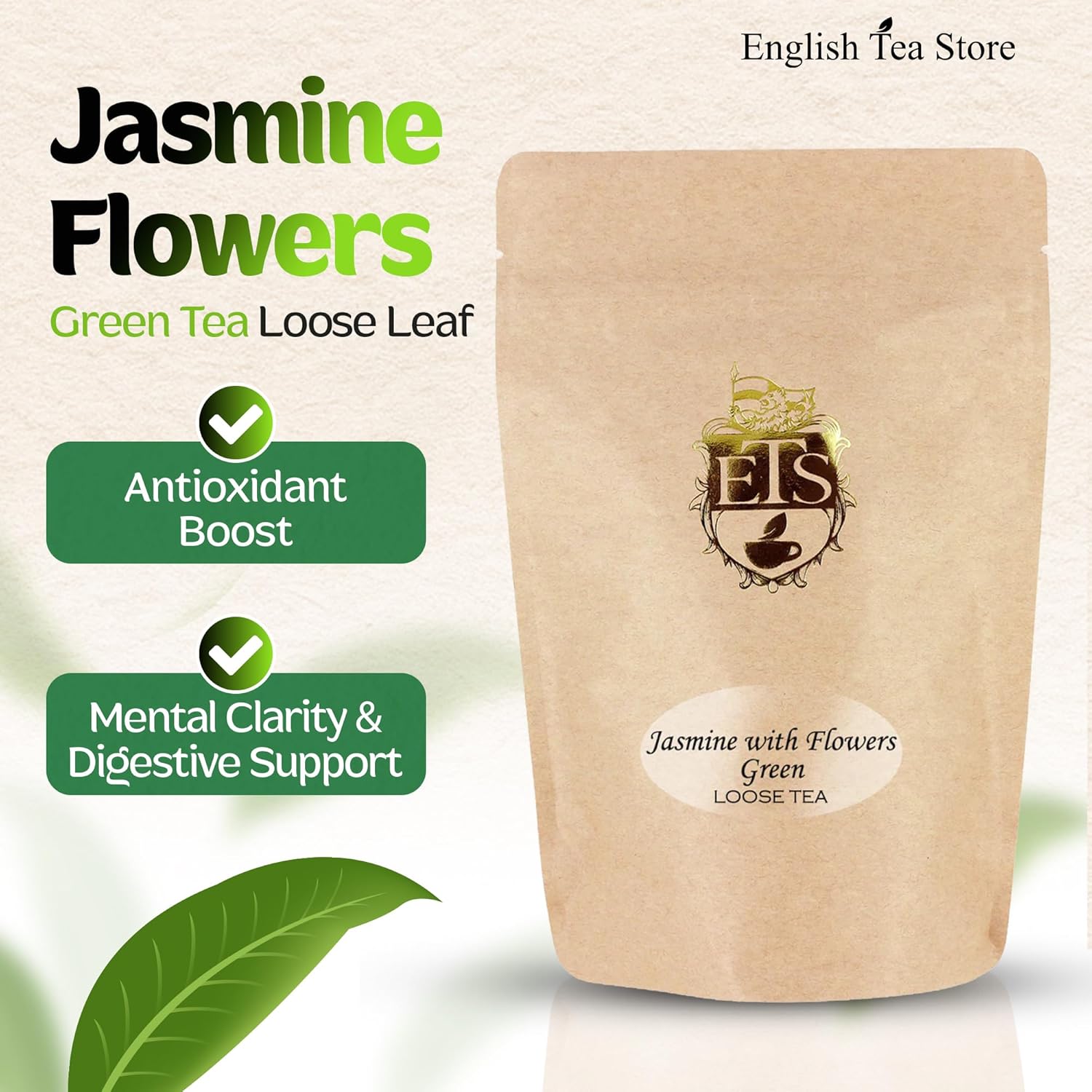 Jasmine with Flowers Green Tea | Loose Leaf Tea Pouch - 16oz Bulk Bag | Premium Floral Blend from Fujian China | Soothing Aroma | Steamed Green Tea | English Tea Store