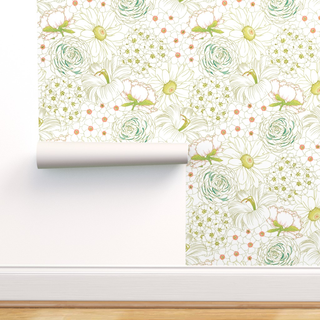 Peel & Stick Wallpaper Swatch - Big Blooms Flowers Peony Hydrangea