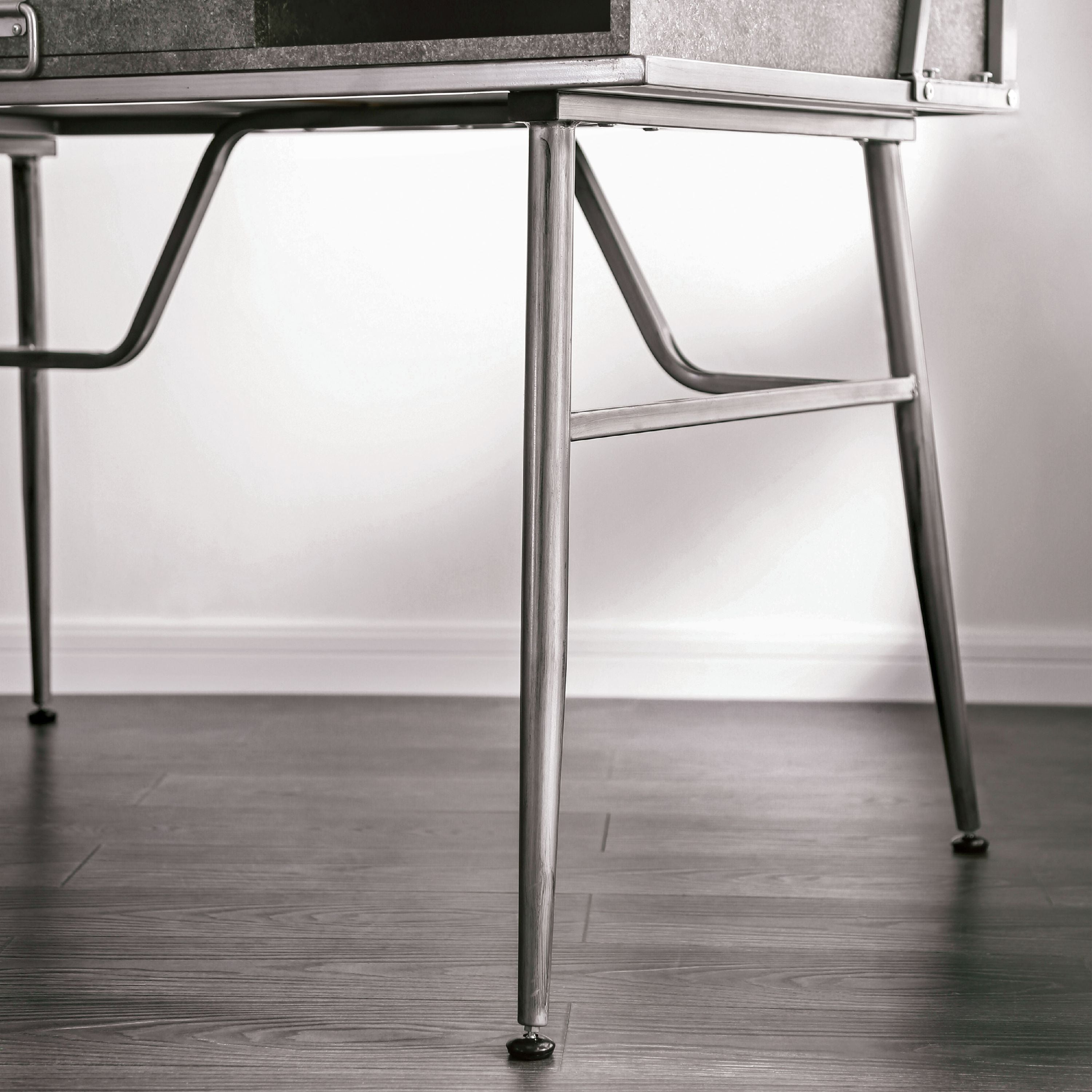 Furniture of America Jairo Industrial Metal Writing Desk with USB Outlet in Silver Finish
