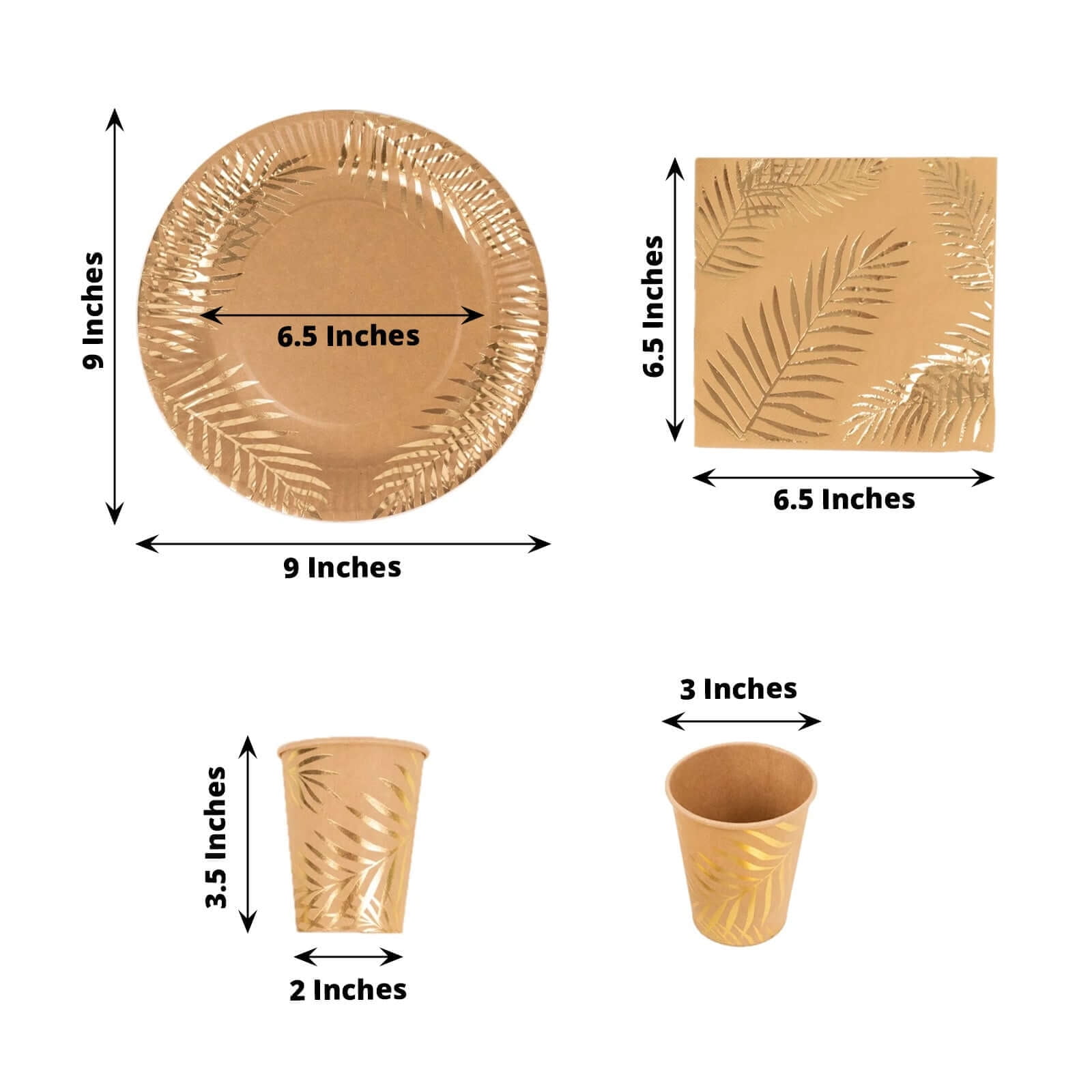Efavormart 72 Pcs Natural Disposable Party Supplies Kit With Gold Foil Palm Leaves Print, Paper Plates Cups Napkins Tableware Combo Pack