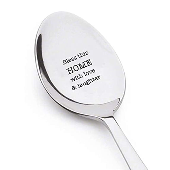BLESS THIS HOME WITH LOVE AND LAUGHTER engraved spoons of coffee accessories unique -Stainless Steel- Tea Coffee Dessert & Soup Spoon - christmas Day Gift