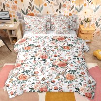 Homewish Rose Flower Floral Bedding Comforter Set 7pcs for Adult, Plant Botanical King Bedding Sets, Vintage Western Fashion Reversible Bed Sheets, Luxury Bedroom Decor
