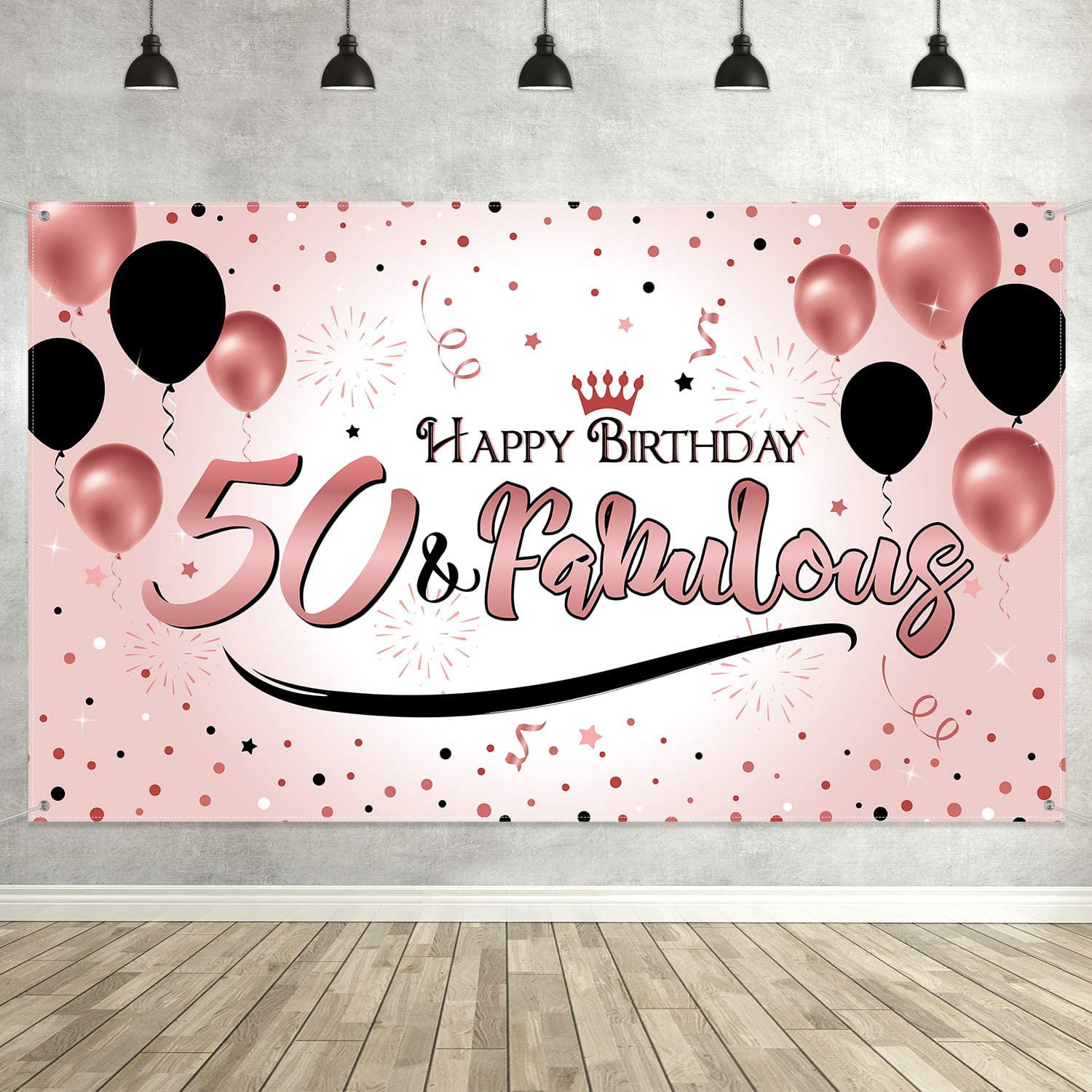 Happy 50th Birthday Backdrop Large Fabric Black Gold Anniversary Sign Banner For 