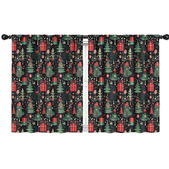 Blackout Kids Curtains,Dark Christmas Tree and Gift Pattern Childrens Insulated Curtains Set Of 2,Bedroom Essentials,Toddler Room Decor 42"x54"